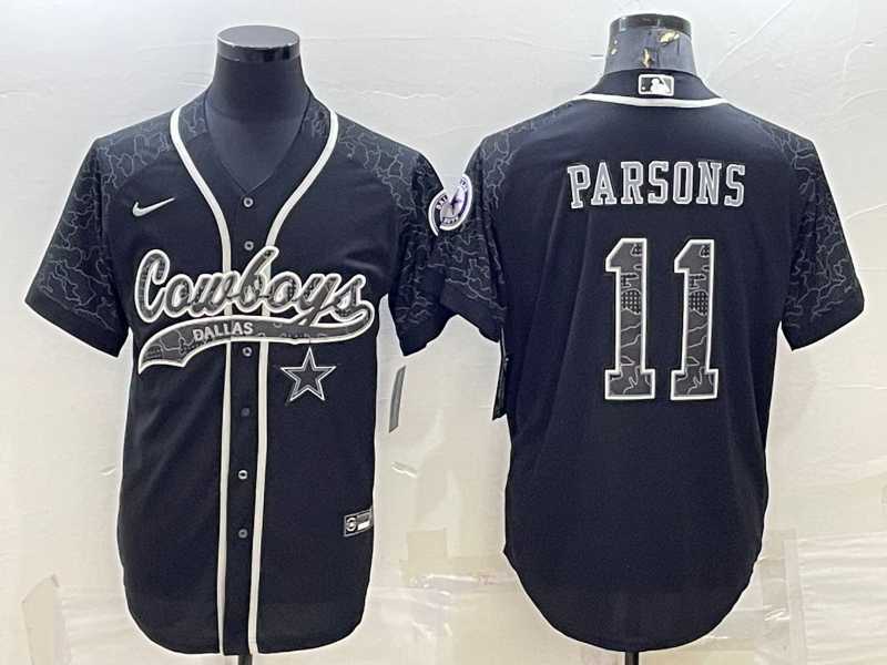 Mens Dallas Cowboys #11 Micah Parsons Black Reflective With Patch Cool Base Stitched Baseball Jersey